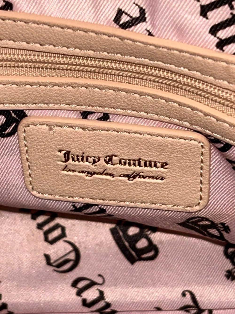 Juicy Couture Cream Blush Logo Satchel with Gold Charm Chain